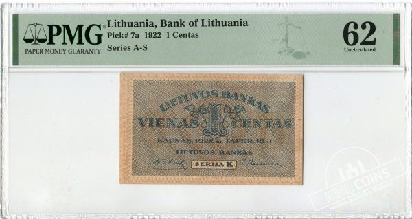 1922 metų 1 centas - K serija - PMG 62 Uncirculated