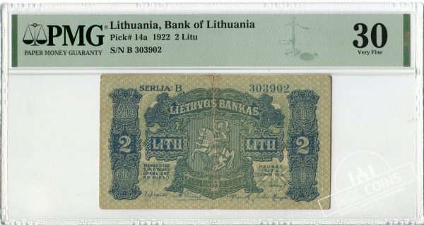 1922 metų 2 litai - B serija - PMG 30 Very Fine