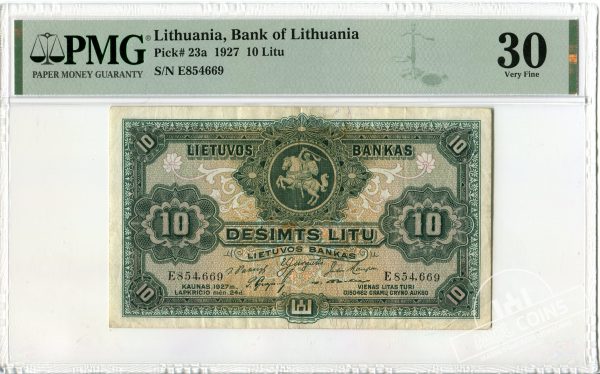 1927 metų 10 litų - E serija - PMG 30 Very Fine