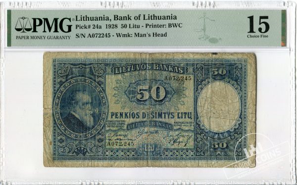 1928 metų 50 litų - A serija - PMG 15 Choice Fine