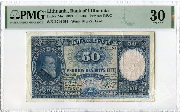 1928 metų 50 litų - B serija - PMG 30 Very Fine