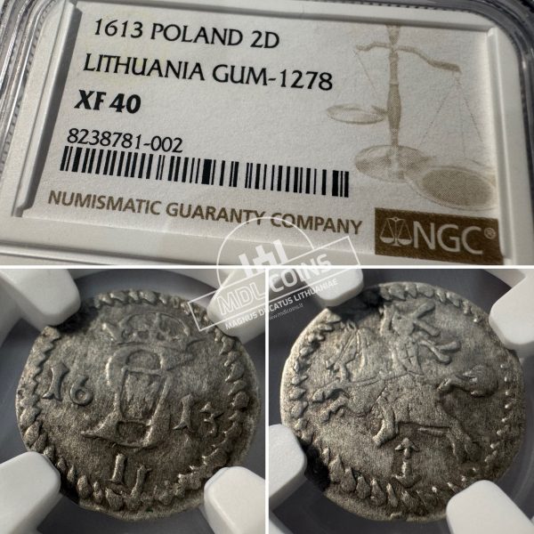 1613 metų Žygimanto Vazos 2 denarai - XF40